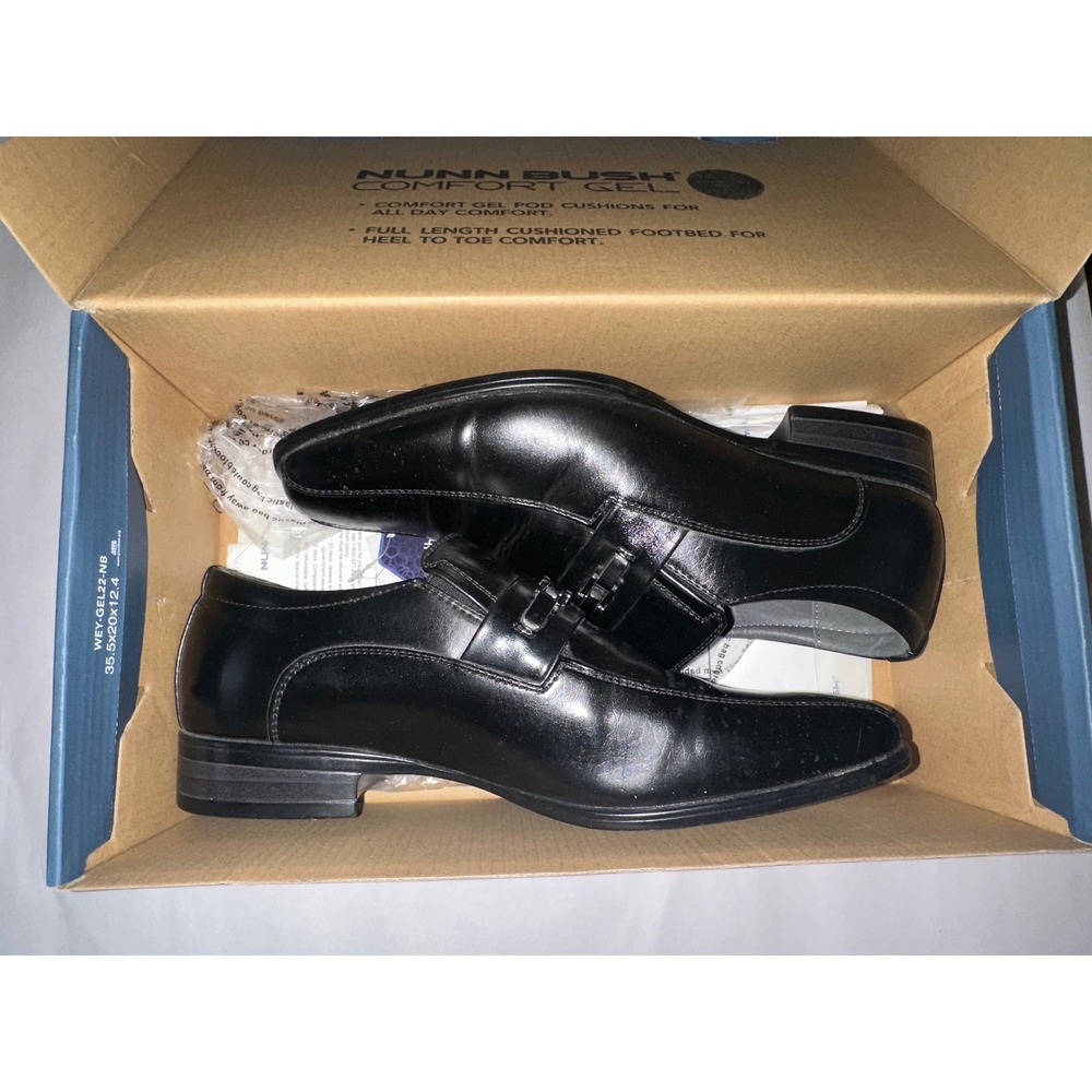 Nunn Bush Comfort Gel Mens Black Square Toe Dress Loafers Shoes 9.5 Wide